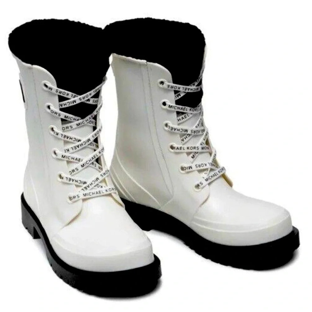 Michael Kors White and Black Lace-Up Winter Boots
